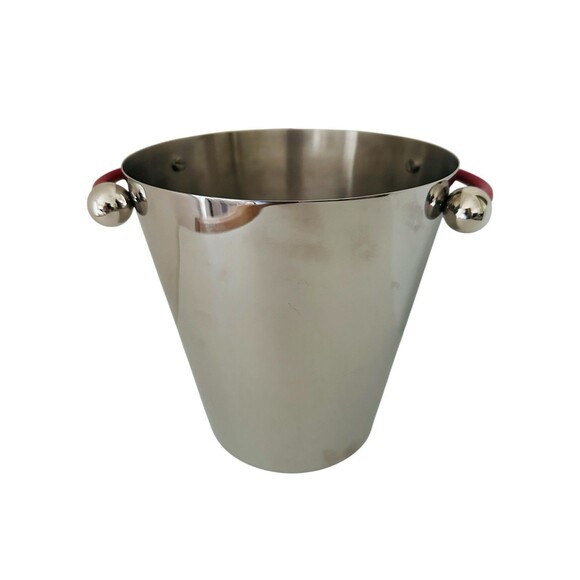 Waterford Marquis Polished Stainless Champagne Ice Bucket 8" Red Leather Handles - Picture 9 of 14